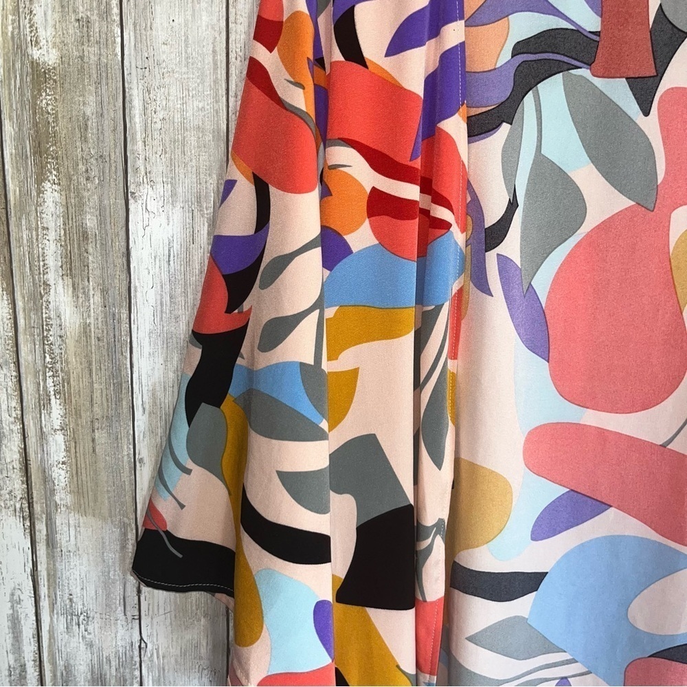 JODIFL Colorful Abstract Mod Open Front Kimono Cover Up Layer Artsy Boho - Picture 2 of 5